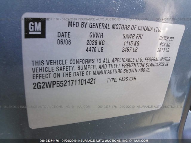 2G2WP552171101421 - 2007 PONTIAC GRAND PRIX BLUE photo 9