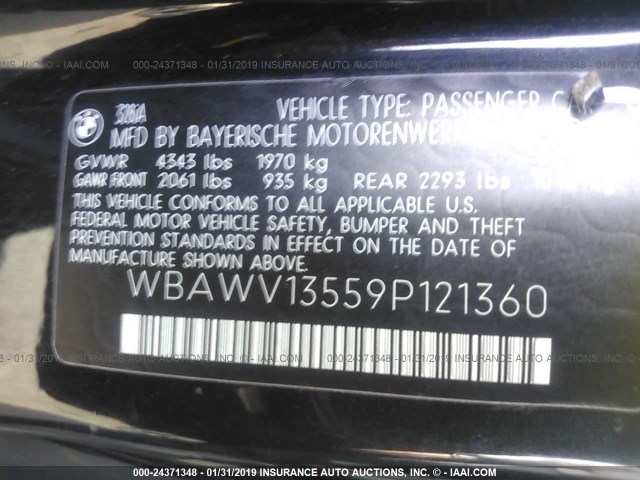 WBAWV13559P121360 - 2009 BMW 328 I SULEV BLACK photo 9