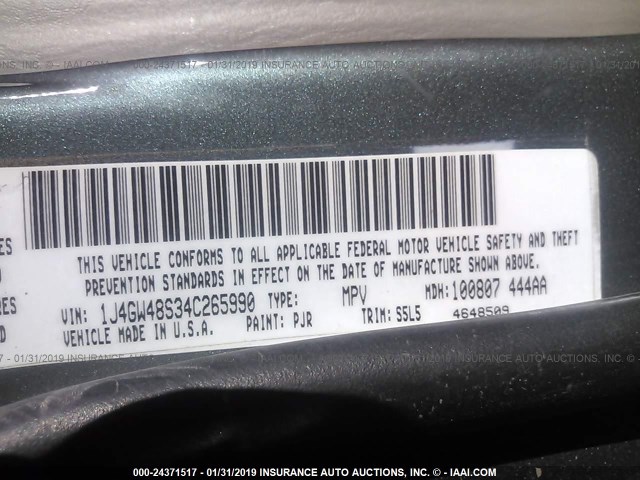 1J4GW48S34C265990 - 2004 JEEP GRAND CHEROKEE LAREDO/COLUMBIA/FREEDOM 绿色 照片 9