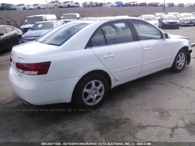 5NPEU46F46H126385 - 2006 HYUNDAI SONATA GLS/LX WHITE photo 4