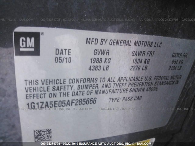 1G1ZA5E05AF285666 - 2010 CHEVROLET MALIBU LS GRAY photo 9