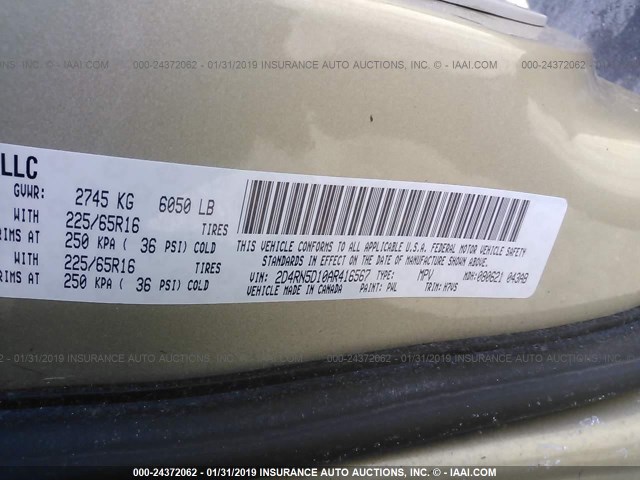 2D4RN5D10AR416567 - 2010 DODGE GRAND CARAVAN SXT GOLD photo 9