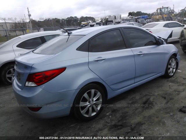 KMHCU4AE6EU621368 - 2014 HYUNDAI ACCENT GLS/SE Light Blue photo 4