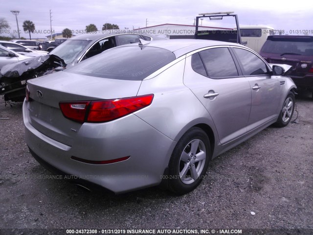 5XXGM4A77EG300825 - 2014 KIA OPTIMA LX SILVER photo 4