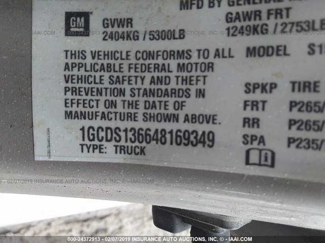 1GCDS136648169349 - 2004 CHEVROLET COLORADO Pewter photo 9