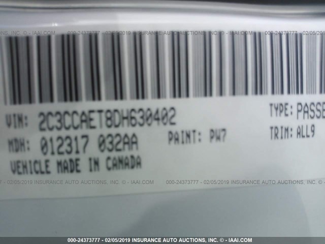 2C3CCAET8DH630402 - 2013 CHRYSLER 300C WHITE photo 9