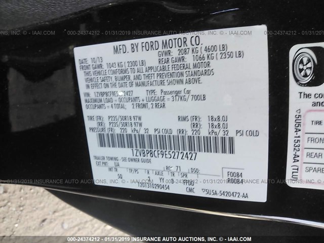 1ZVBP8CF9E5272427 - 2014 FORD MUSTANG GT BLACK photo 9