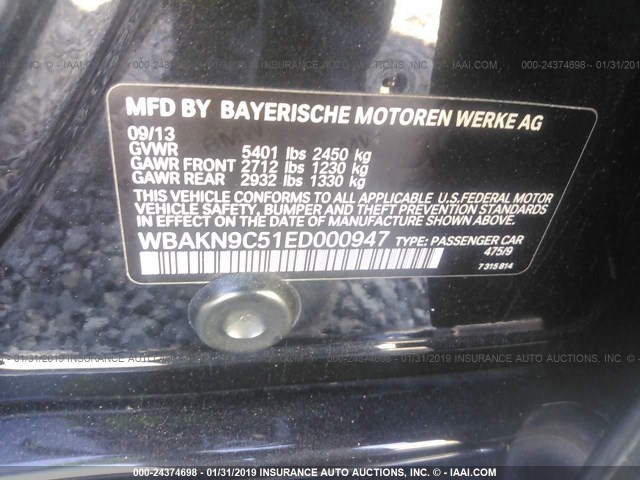 WBAKN9C51ED000947 - 2014 BMW 550 I BLACK photo 9