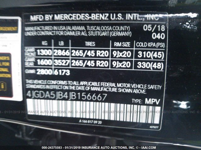 4JGDA5JB4JB156667 - 2018 MERCEDES-BENZ GLE 350 BLACK photo 9
