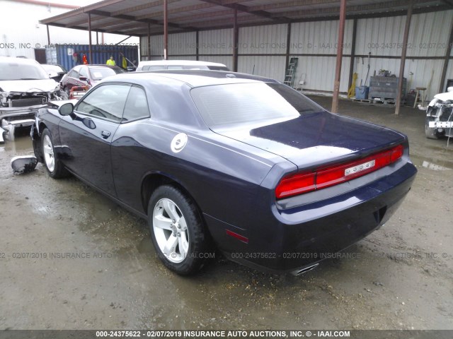 2C3CDYAG1DH695722 - 2013 DODGE CHALLENGER SXT BLUE photo 3