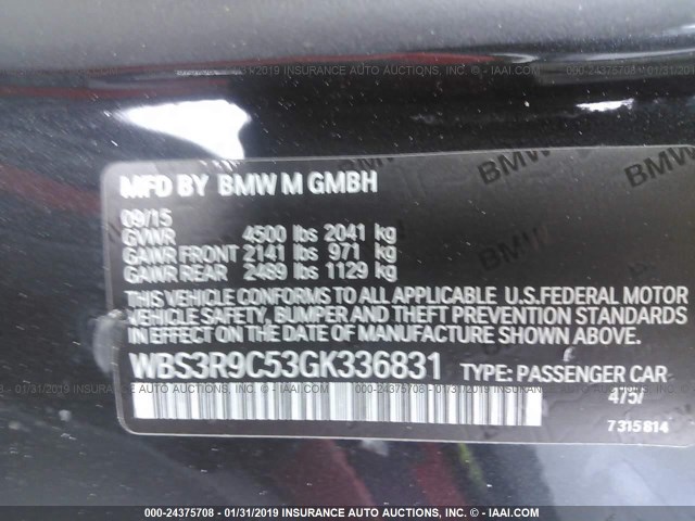 WBS3R9C53GK336831 - 2016 BMW M4 BLACK photo 9