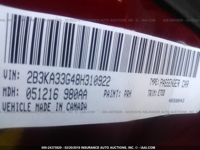 2B3KA33G48H310922 - 2008 DODGE CHARGER SXT 红色 照片 9