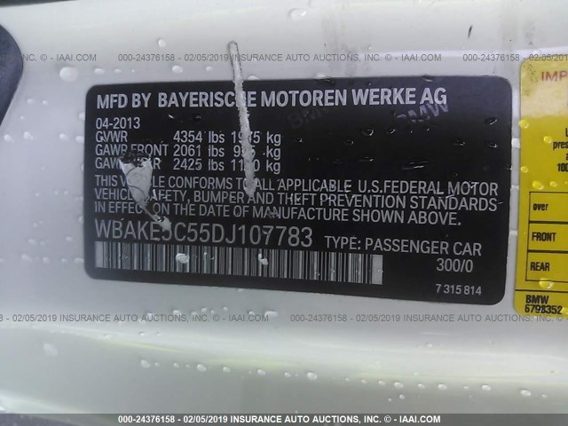 WBAKE5C55DJ107783 - 2013 BMW 328 I SULEV WHITE photo 9