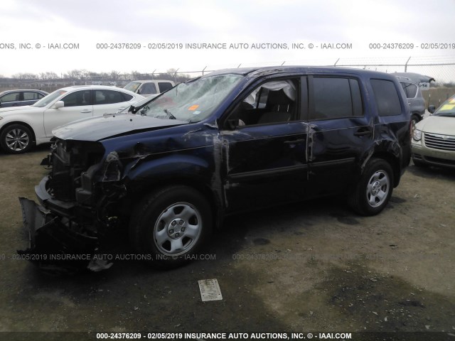 5FNYF3H22FB025162 - 2015 HONDA PILOT LX BLUE photo 2