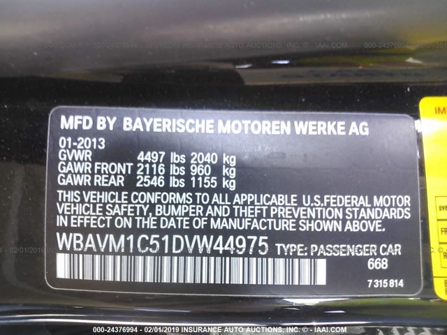 WBAVM1C51DVW44975 - 2013 BMW X1 SDRIVE28I BLACK photo 9