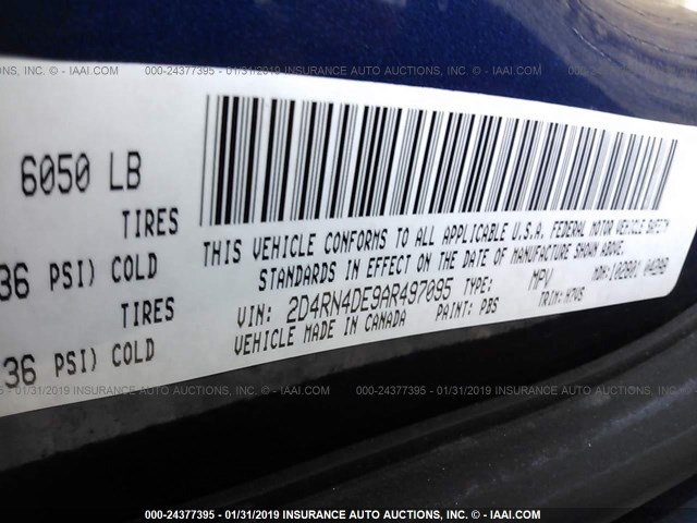 2D4RN4DE9AR497095 - 2010 DODGE GRAND CARAVAN SE BLUE photo 9