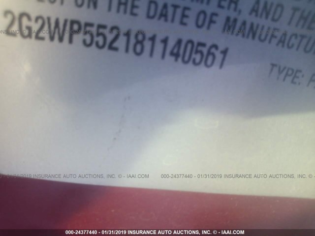 2G2WP552181140561 - 2008 PONTIAC GRAND PRIX RED photo 9