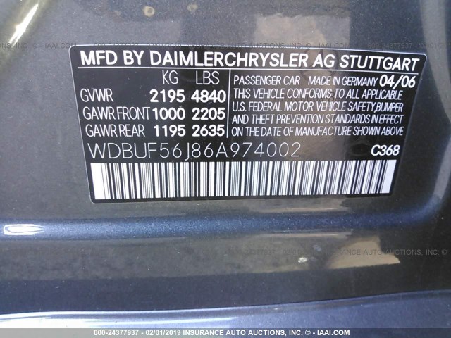 WDBUF56J86A974002 - 2006 MERCEDES-BENZ E 350 GRAY photo 9