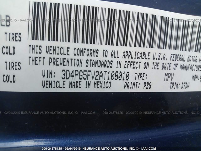 3D4PG5FV2AT108010 - 2010 DODGE JOURNEY SXT BLUE photo 9