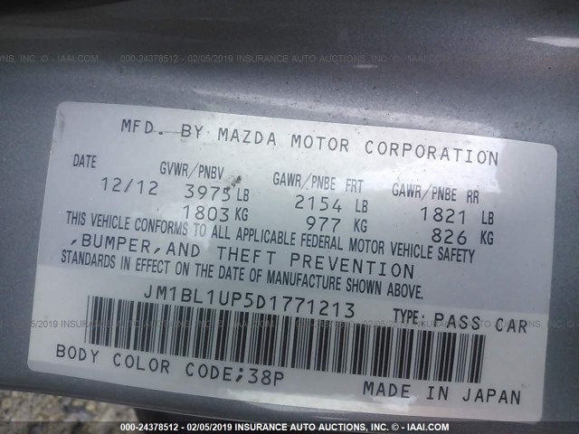 JM1BL1UP5D1771213 - 2013 MAZDA 3 I SILVER photo 9