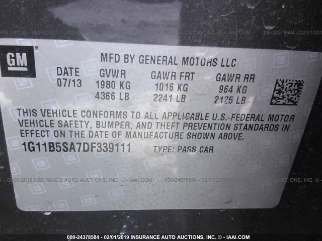 1G11B5SA7DF339111 - 2013 CHEVROLET MALIBU LS Dark Brown photo 9