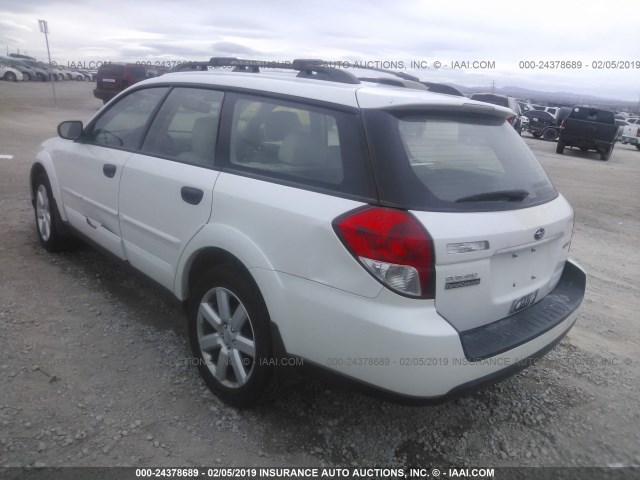 4S4BP61C897347317 - 2009 SUBARU OUTBACK 2.5I WHITE photo 3