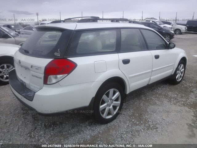 4S4BP61C897347317 - 2009 SUBARU OUTBACK 2.5I WHITE photo 4