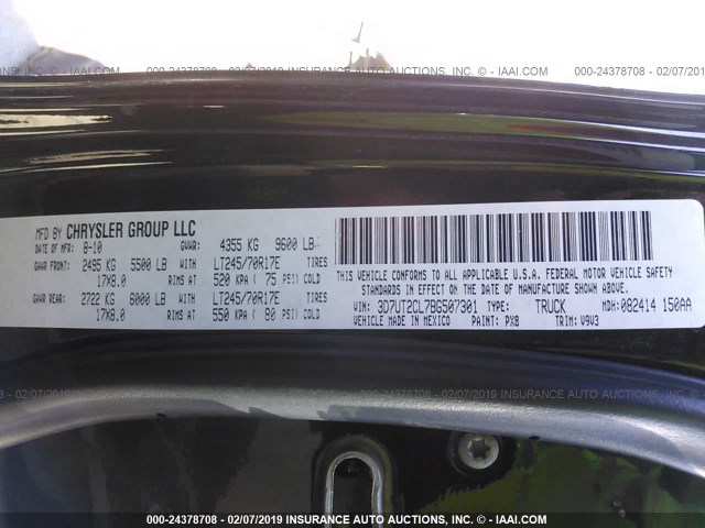 3D7UT2CL7BG507301 - 2011 DODGE RAM 2500 BLACK photo 9