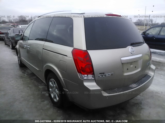 5N1BV28U17N137759 - 2007 NISSAN QUEST S/SE/SL TAN photo 3