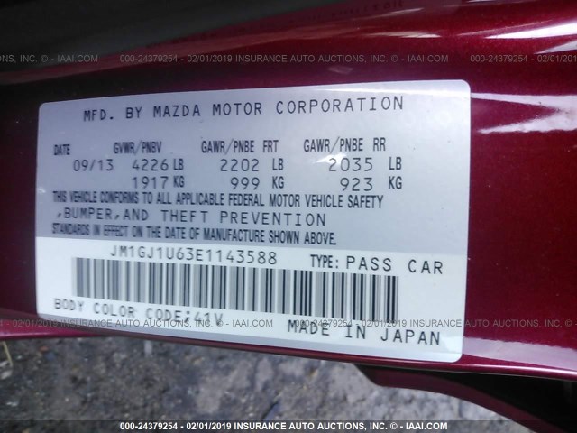 JM1GJ1U63E1143588 - 2014 MAZDA 6 SPORT RED photo 9