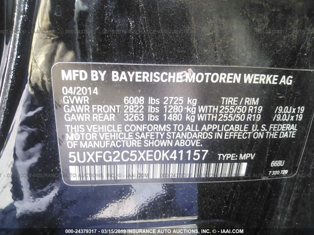 5UXFG2C5XE0K41157 - 2014 BMW X6 XDRIVE35I BLACK photo 9