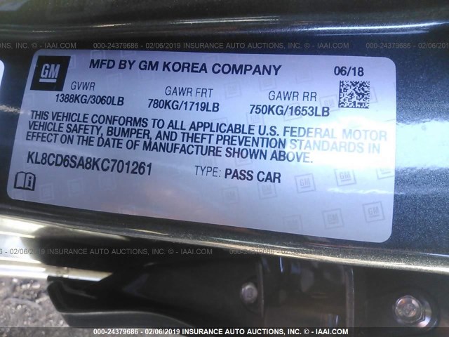 KL8CD6SA8KC701261 - 2019 CHEVROLET SPARK 1LT GRAY photo 9