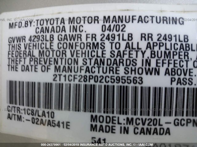 2T1CF28P02C595563 - 2002 TOYOTA CAMRY SOLARA SE/SLE SILVER photo 9