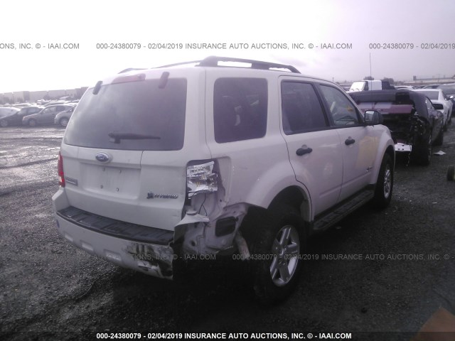 1FMCU49369KA58620 - 2009 FORD ESCAPE HYBRID WHITE photo 4