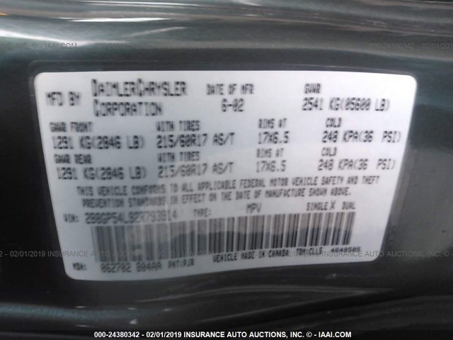 2B8GP54L92R793914 - 2002 DODGE GRAND CARAVAN ES GREEN photo 9