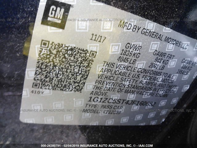 1G1ZC5ST4JF160652 - 2018 CHEVROLET MALIBU LS BLUE photo 9