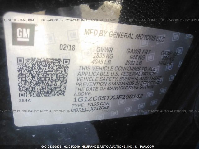 1G1ZC5STXJF190142 - 2018 CHEVROLET MALIBU LS BLACK photo 9