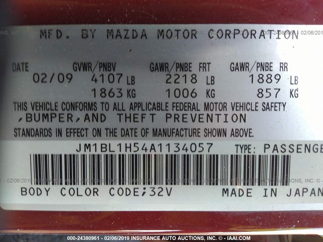 JM1BL1H54A1134057 - 2010 MAZDA 3 S RED photo 9