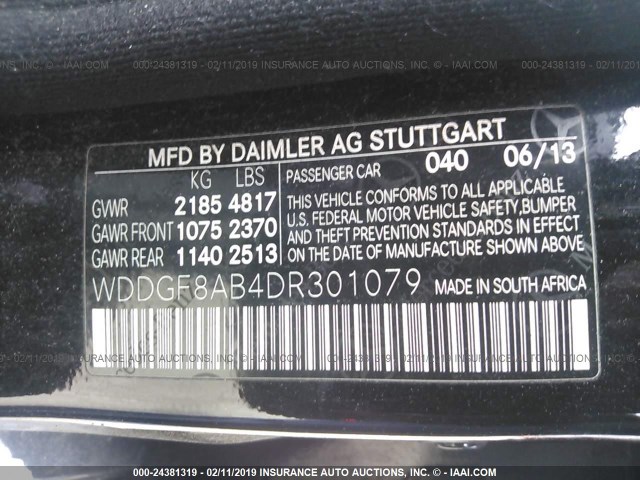 WDDGF8AB4DR301079 - 2013 MERCEDES-BENZ C 300 4MATIC BLACK photo 9