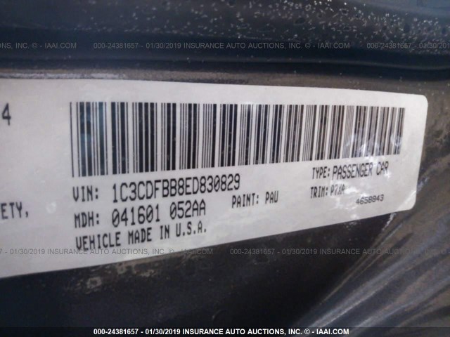 1C3CDFBB8ED830829 - 2014 DODGE DART SXT GRAY photo 9