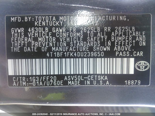 4T1BF1FK4DU239650 - 2013 TOYOTA CAMRY L/SE/LE/XLE Boz foto 9