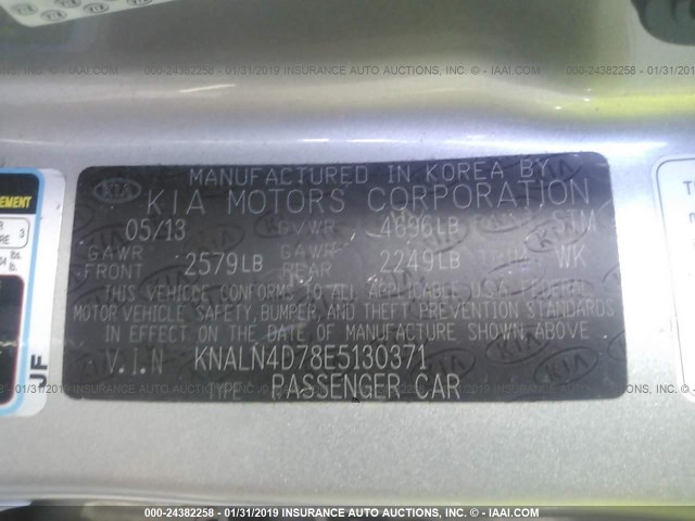 KNALN4D78E5130371 - 2014 KIA CADENZA PREMIUM/LIMITED SILVER photo 9