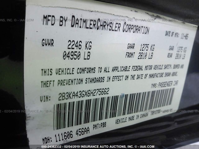 2B3KA43GX6H275662 - 2006 DODGE CHARGER SE/SXT BLUE photo 9