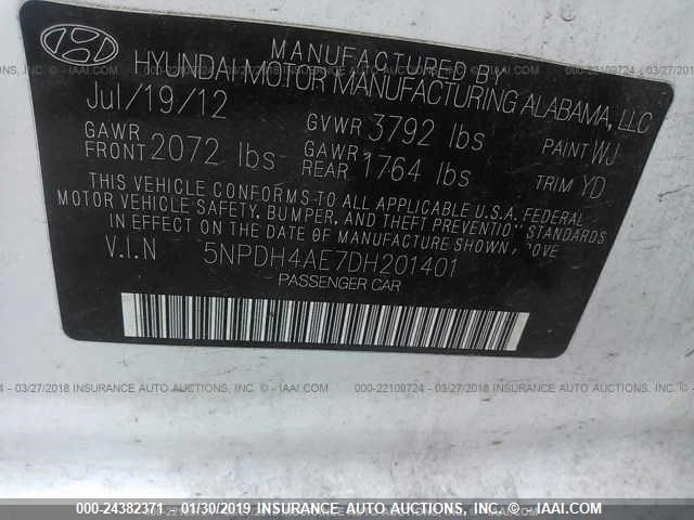 5NPDH4AE7DH201401 - 2013 HYUNDAI ELANTRA GLS/LIMITED WHITE photo 9