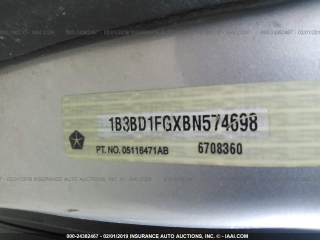 1B3BD1FGXBN574698 - 2011 DODGE AVENGER MAINSTREET SILVER photo 9