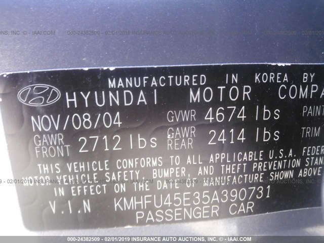 KMHFU45E35A390731 - 2005 HYUNDAI XG 350 Pewter photo 9