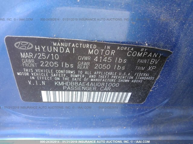 KMHDB8AE4AU081000 - 2010 HYUNDAI ELANTRA TOURING GLS BLUE photo 9