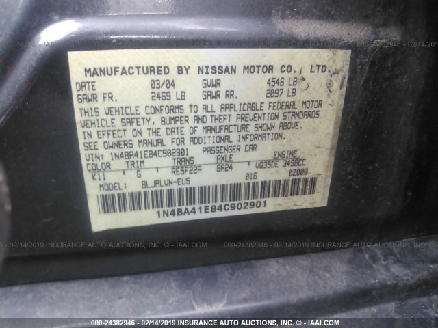 1N4BA41E84C902901 - 2004 NISSAN MAXIMA SE/SL BLACK photo 9