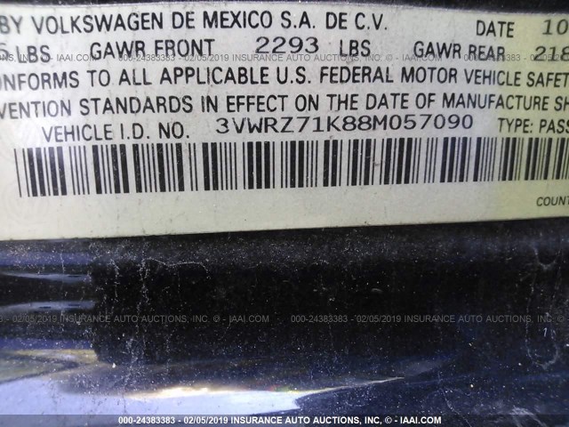 3VWRZ71K88M057090 - 2008 VOLKSWAGEN JETTA SE/SEL BLACK photo 9