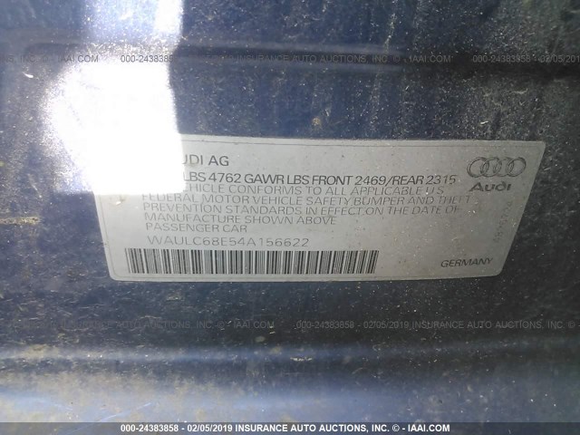 WAULC68E54A156622 - 2004 AUDI A4 1.8T QUATTRO BLUE photo 9